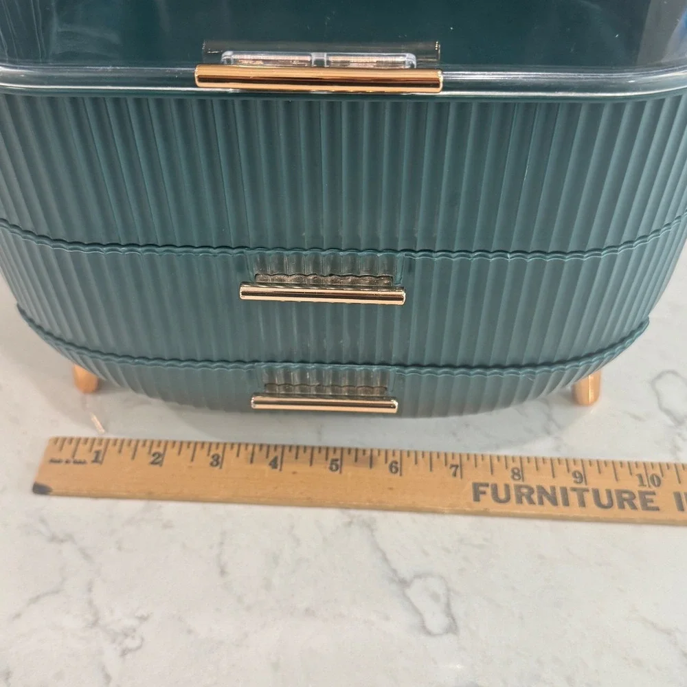 Dark Green Makeup Organizer Large Capacity Dustproof Cosmetic Storage Case Rose